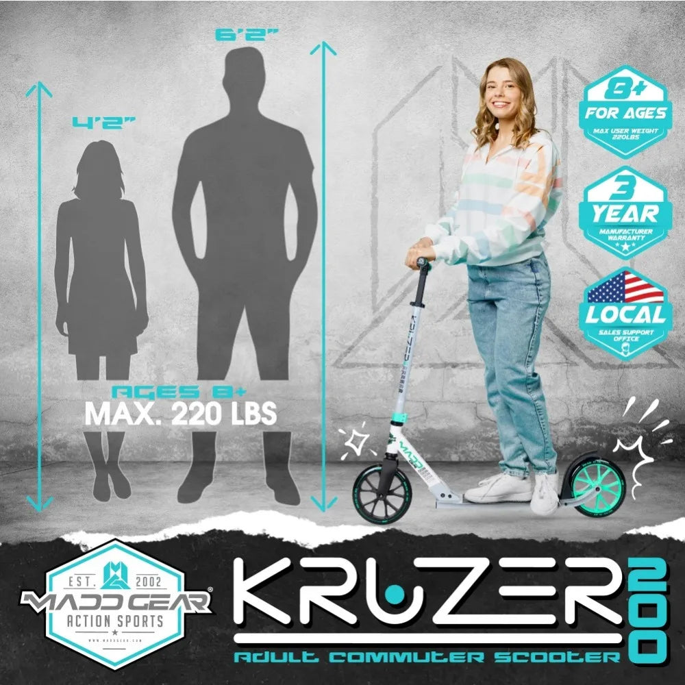 2024 Madd Gear Kruzer 200mm Commuter Scooter - Easy folding - Height Adjustable