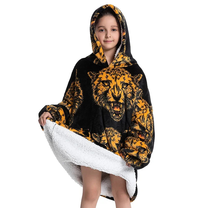 Oversized Wearale Blanket Hoodie Flannel Sherpa Fleece Warm Soft Winter Hoodie Sweatshirt for Kids Adults Snuggle