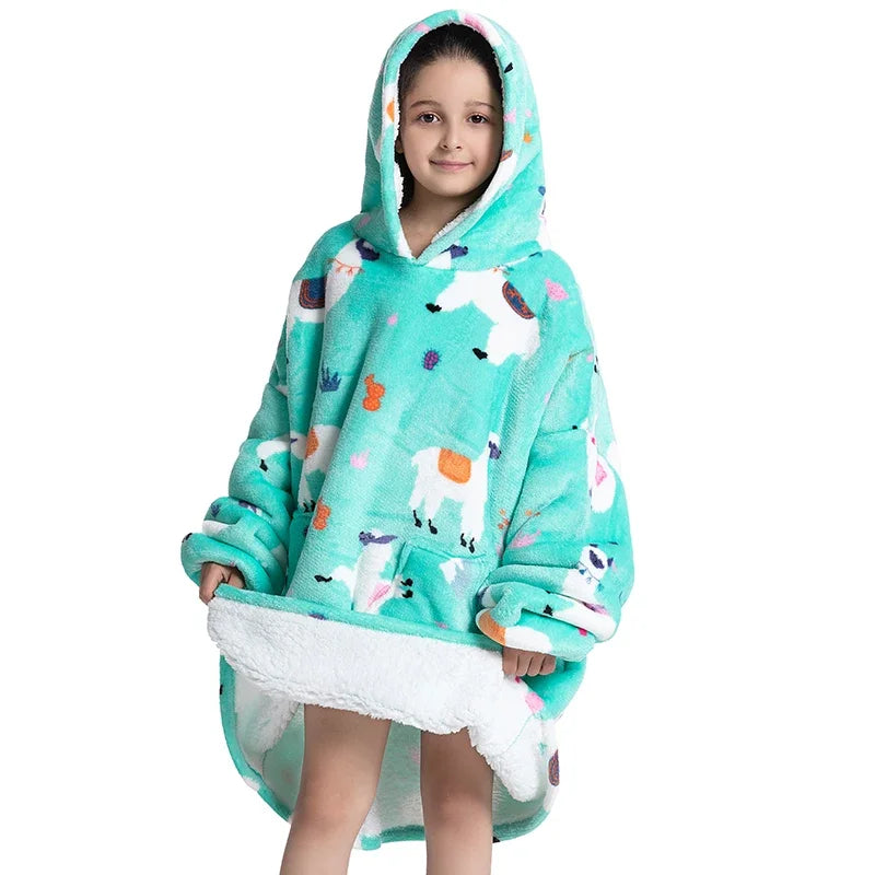 Oversized Wearale Blanket Hoodie Flannel Sherpa Fleece Warm Soft Winter Hoodie Sweatshirt for Kids Adults Snuggle