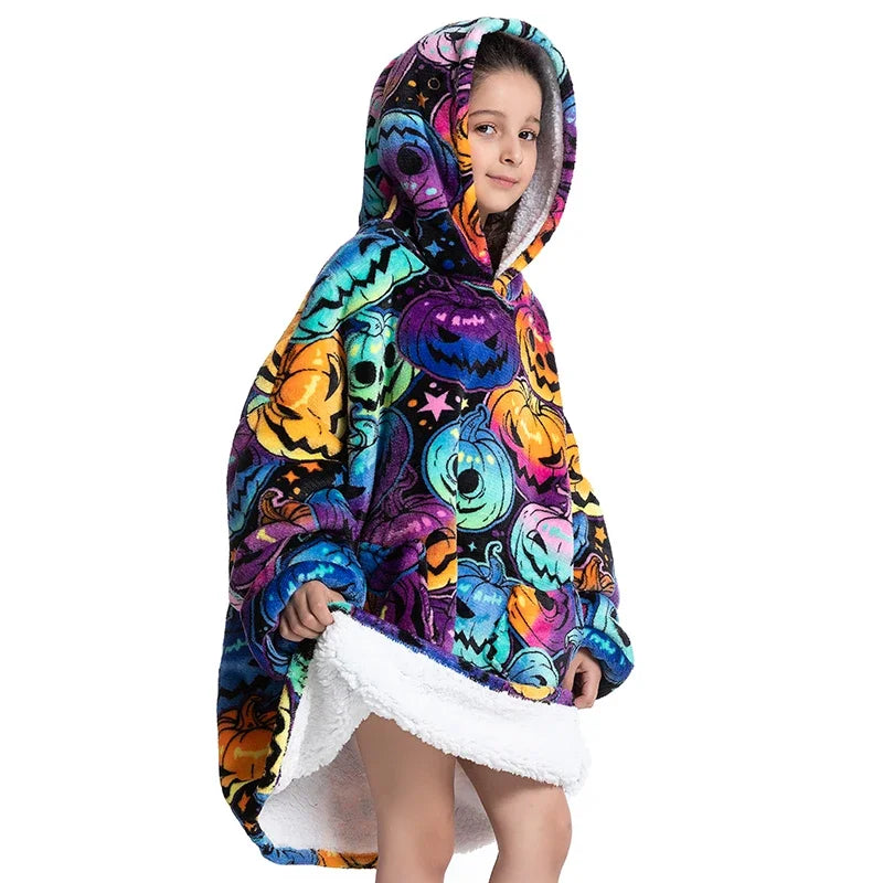 Oversized Wearale Blanket Hoodie Flannel Sherpa Fleece Warm Soft Winter Hoodie Sweatshirt for Kids Adults Snuggle