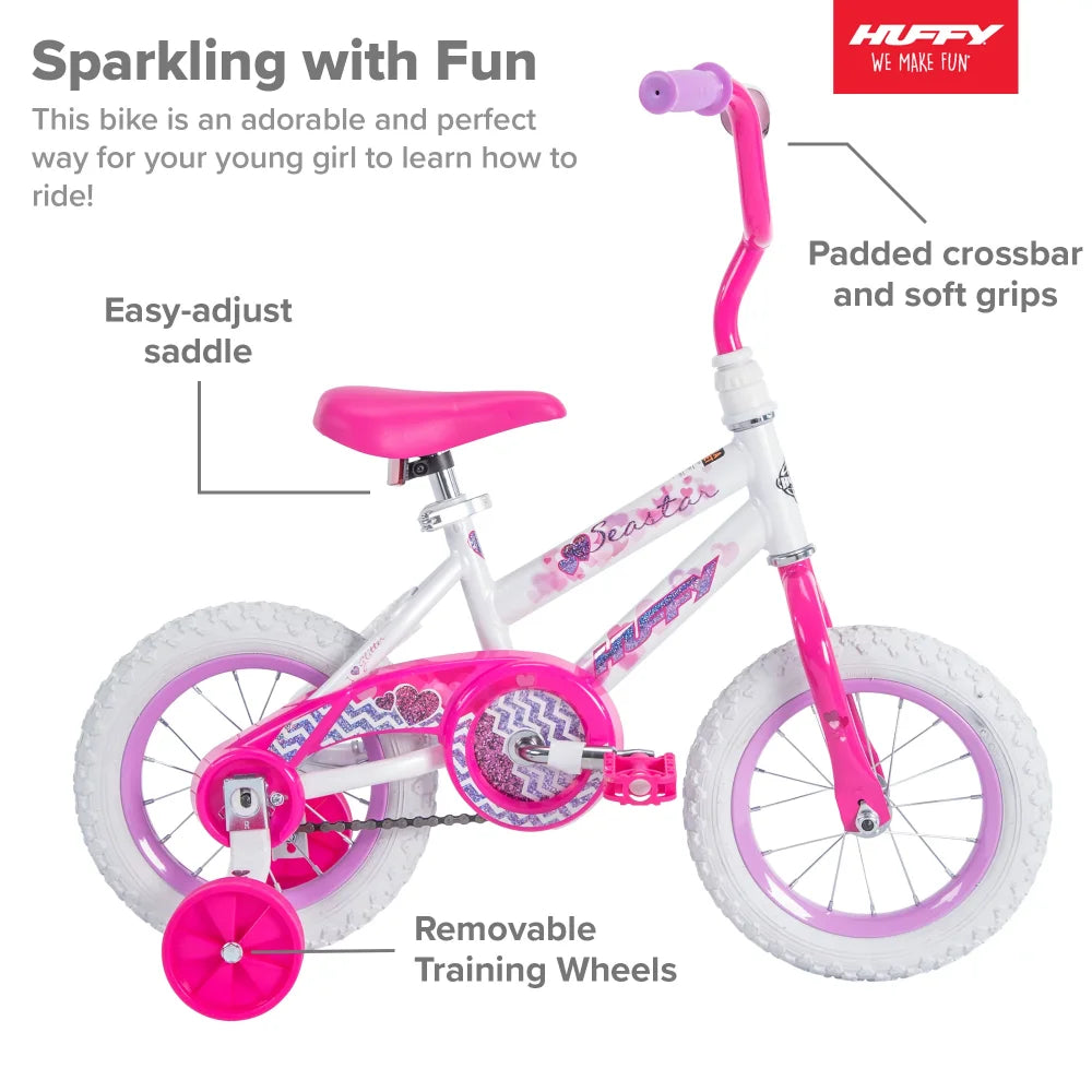 2023 New Huffy 12 In. Sea Star Girl Kids Bike, White Bicycle