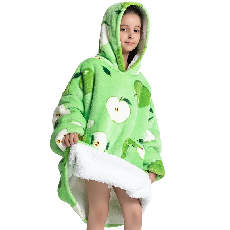 Oversized Wearale Blanket Hoodie Flannel Sherpa Fleece Warm Soft Winter Hoodie Sweatshirt for Kids Adults Snuggle